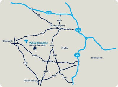 Map of Halfpenny Green Airport.